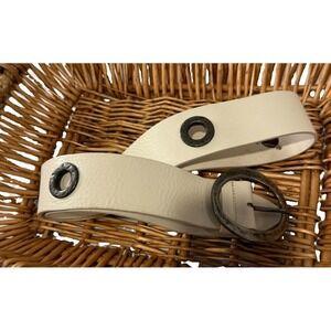 Vtg Garuglieri Womens XL Y2K White Belt Genuine Leather Grommet Holes Made Italy